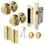 Beehive Polished Brass Mortice Door Knob Kit - 80mm Sashlock - tradefit - 1
