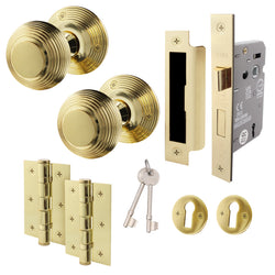 Beehive Polished Brass Mortice Door Knob Kit - 80mm Sashlock - tradefit