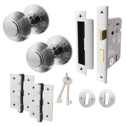 Beehive Polished Chrome Mortice Door Knob Kit - 80mm Sashlock - tradefit