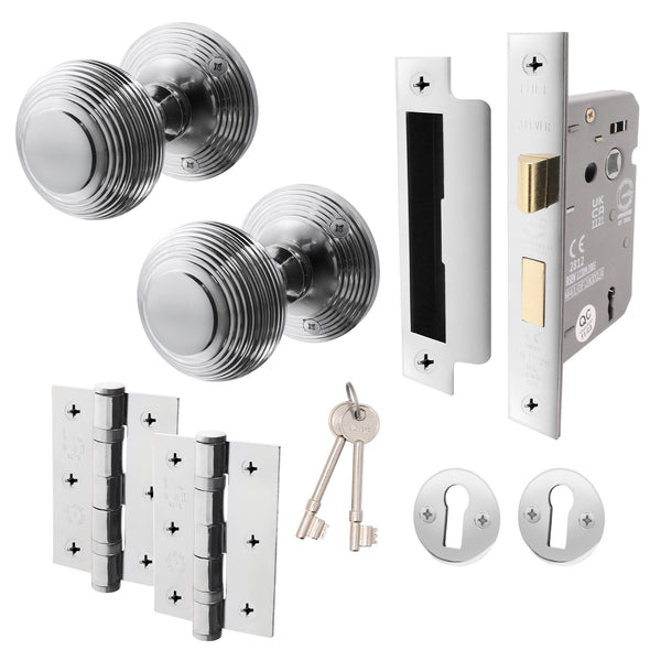 Beehive Polished Chrome Mortice Door Knob Kit - 80mm Sashlock - tradefit - Featured Image