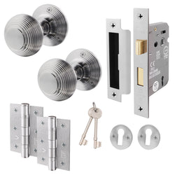Beehive Satin Chrome Mortice Door Knob Kit - 80mm Sashlock - tradefit