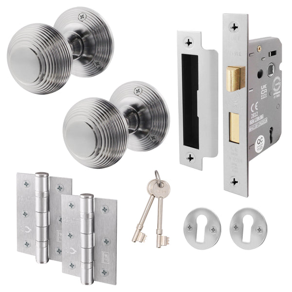 Beehive Satin Chrome Mortice Door Knob Kit - 80mm Sashlock - tradefit - Featured Image