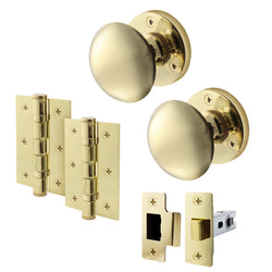 Victorian Polished Brass Mortice Door Knob Kit - 76mm Latch - tradefit