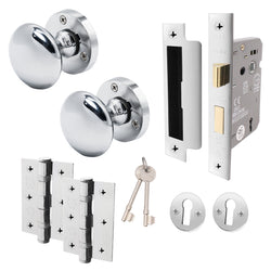 Victorian Polished Chrome Mortice Door Knob Kit - 80mm Sashlock - tradefit