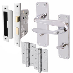 Sassari Polished Chrome Lever Door Handle Pack - 80mm Bathroom Lock - tradefit