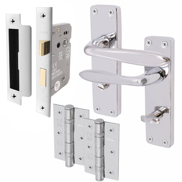 Sassari Polished Chrome Lever Door Handle Pack - 80mm Bathroom Lock - tradefit - Featured Image