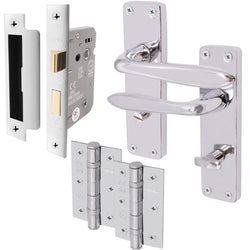 Sassari Polished Chrome Lever Door Handle Pack - 64mm Bathroom Lock - tradefit