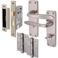 Sassari Satin Nickel Lever Door Handle Pack - 64mm Bathroom Lock