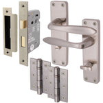 Sassari Satin Nickel Lever Door Handle Pack - 64mm Bathroom Lock - tradefit - 1