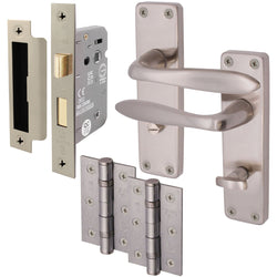 Sassari Satin Nickel Lever Door Handle Pack - 64mm Bathroom Lock - tradefit