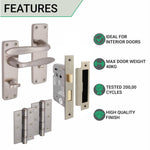Sassari Satin Nickel Lever Door Handle Pack - 64mm Bathroom Lock - tradefit - 2