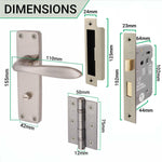 Sassari Satin Nickel Lever Door Handle Pack - 64mm Bathroom Lock - tradefit - 3