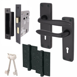 Sassari Matt Black Lever Door Handle Pack - 80mm Sashlock - tradefit
