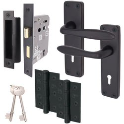 Sassari Matt Black Lever Door Handle Pack - 64mm Sashlock - tradefit
