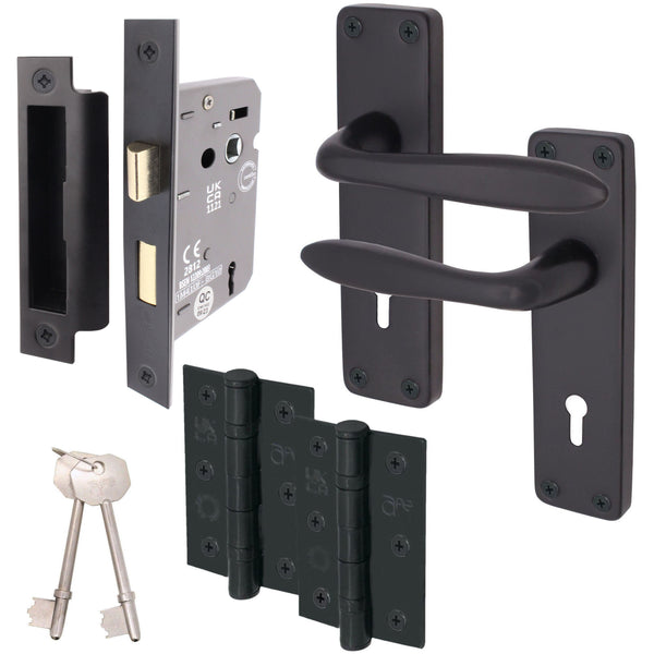 Sassari Matt Black Lever Door Handle Pack - 64mm Sashlock - tradefit - Featured Image