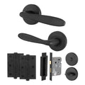 Sassari Matt Black Lever on Rose Door Handle Pack - 80mm Bathroom Lock