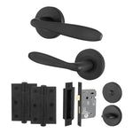 Sassari Matt Black Lever on Rose Door Handle Pack - 64mm Bathroom Lock - tradefit - 1