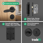 Sassari Matt Black Lever on Rose Door Handle Pack - 80mm Bathroom Lock - tradefit - 5