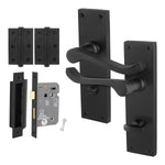 Victorian Scroll Matt Black Lever Door Handle Pack - 64mm Bathroom Lock - tradefit - 1