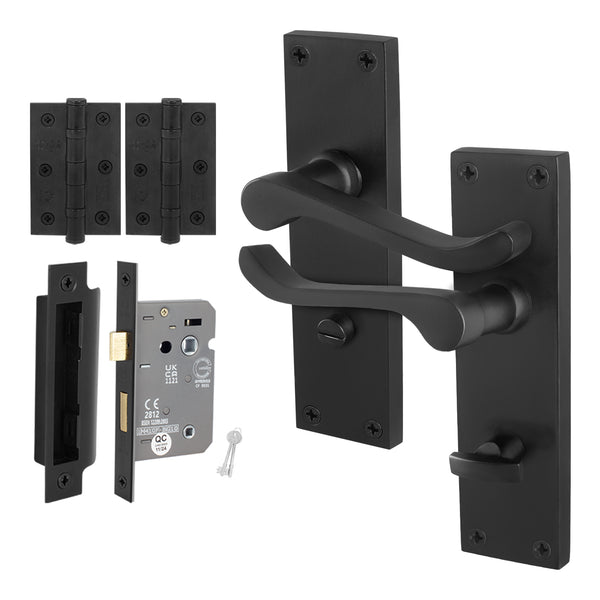 Victorian Scroll Matt Black Lever Door Handle Pack - 64mm Bathroom Lock - tradefit - Featured Image