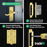 Victorian Scroll Polished Brass Lever Door Handle Pack - 80mm Bathroom Lock - tradefit - 5