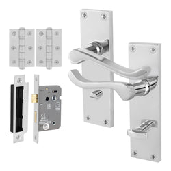 Victorian Scroll Polished Chrome Lever Door Handle Pack - 64mm Bathroom Lock - tradefit