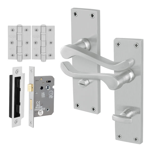 Victorian Scroll Satin Chrome Lever Door Handle Pack - 64mm Bathroom Lock - Featured Image