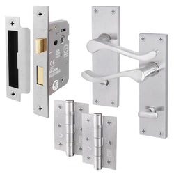 Victorian Scroll Satin Chrome Lever Door Handle Pack - 80mm Bathroom Lock - tradefit