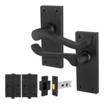 Victorian Scroll Matt Black Lever Door Handle Pack - 76mm Latch - tradefit - 1
