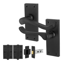 Victorian Scroll Matt Black Lever Door Handle Pack - 76mm Latch - tradefit
