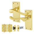 Victorian Scroll Polished Brass Lever Door Handle Pack - 76mm Latch