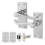 Victorian Scroll Polished Chrome Lever Door Handle Pack - 64mm Latch - 1