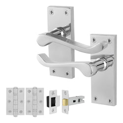 Victorian Scroll Polished Chrome Lever Door Handle Pack - 64mm Latch