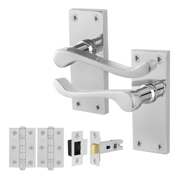Victorian Scroll Polished Chrome Lever Door Handle Pack - 64mm Latch - Featured Image