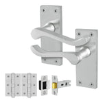 Victorian Scroll Satin Chrome Lever Door Handle Pack - 64mm Latch - tradefit - 1