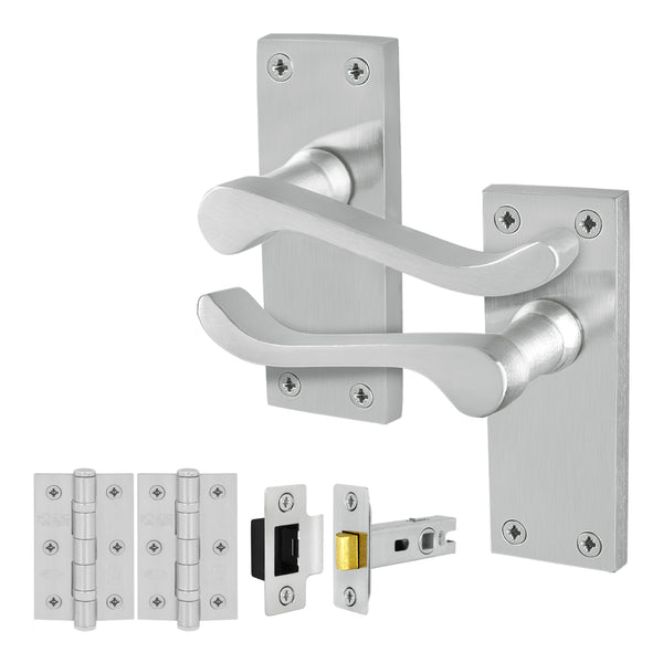 Victorian Scroll Satin Chrome Lever Door Handle Pack - 64mm Latch - tradefit - Featured Image