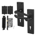 Victorian Scroll Matt Black Lever Door Handle Pack - 64mm Sashlock