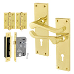 Victorian Scroll Polished Brass Lever Door Handle Pack - 64mm Sashlock - tradefit - 1