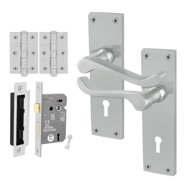 Victorian Scroll Satin Chrome Lever Door Handle Pack - 64mm Sashlock - tradefit - Featured Image