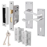 Victorian Scroll Satin Chrome Lever Door Handle Pack - 80mm Sashlock - tradefit - 1