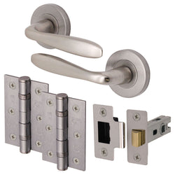 Sassari Satin Nickel Lever on Rose Door Handle Pack - 64mm Latch - tradefit