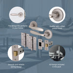 Sassari Satin Nickel Lever on Rose Door Handle Pack - 64mm Latch - tradefit - 5
