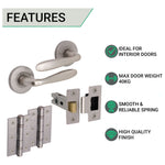 Sassari Satin Nickel Lever on Rose Door Handle Pack - 64mm Latch - tradefit - 3