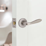 Sassari Satin Nickel Lever on Rose Door Handle Pack - 64mm Latch - tradefit - 7
