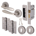 Sassari Satin Nickel Lever on Rose Door Handle Pack - 80mm Sashlock - tradefit - 1