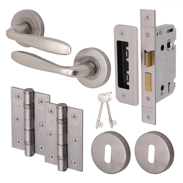 Sassari Satin Nickel Lever on Rose Door Handle Pack - 80mm Sashlock - tradefit - Featured Image
