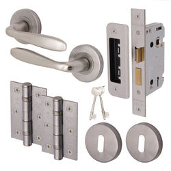 Sassari Satin Nickel Lever on Rose Door Handle Pack - 64mm Sashlock - tradefit