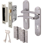 Satin Lever on Backplate Lock Kit / Pack Zeno Design - 66mm Lock - 76mm Hinges - Satin Chrome - tradefit - 1