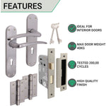 Satin Lever on Backplate Lock Kit / Pack Zeno Design - 66mm Lock - 76mm Hinges - Satin Chrome - tradefit - 2