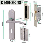 Satin Lever on Backplate Lock Kit / Pack Zeno Design - 66mm Lock - 76mm Hinges - Satin Chrome - tradefit - 3